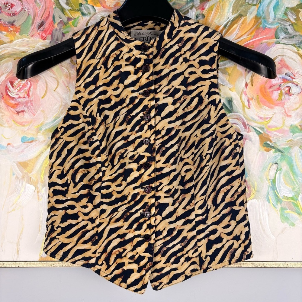 Richie Freeman Teri Jon Silk Animal Print Sleeveless Blouse Size 6